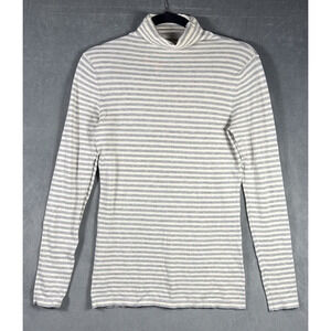 NORMA KAMALI Top Small Turtleneck Rayon/Nylon Minimalist‎ Striped Gray White